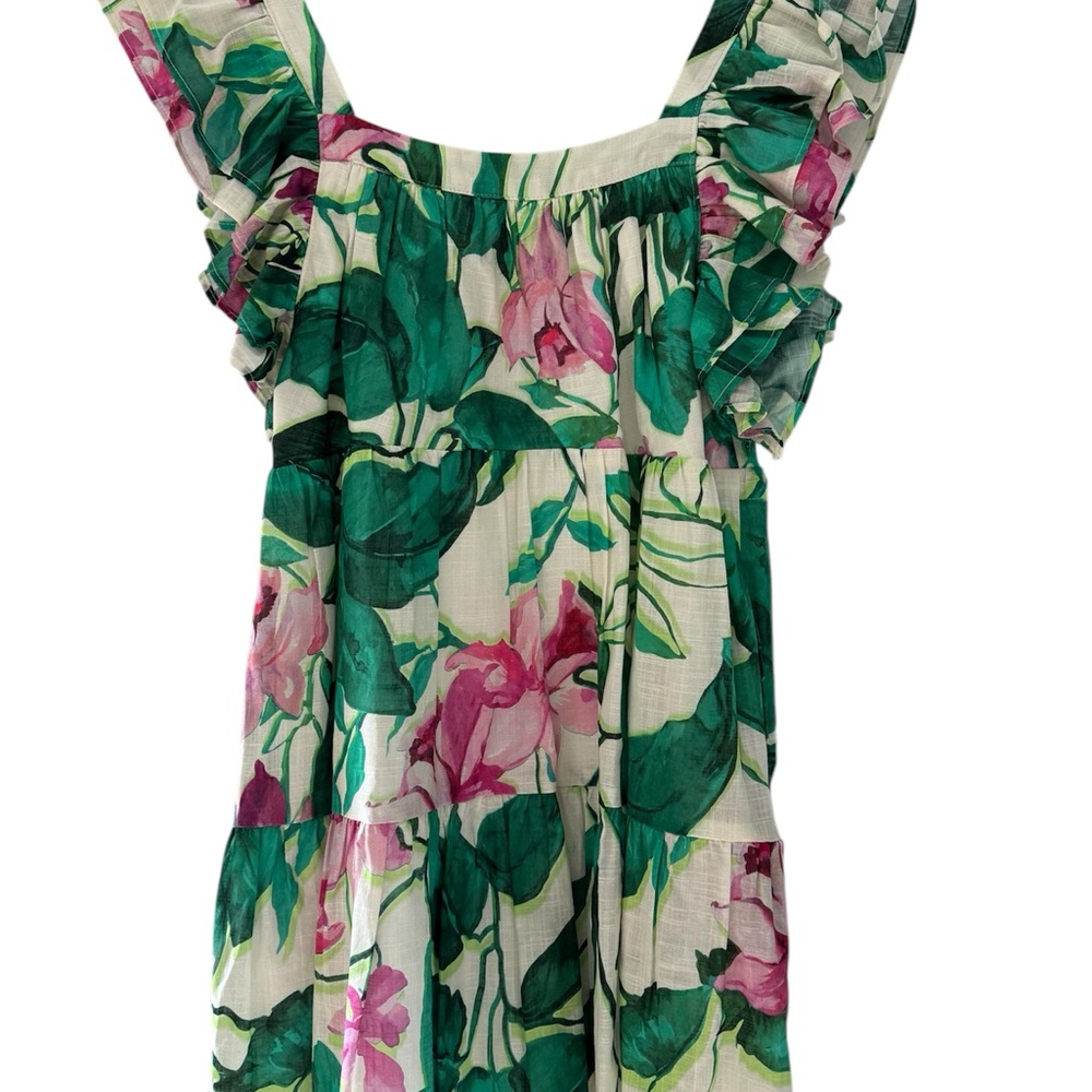 NWOT Lavender Brown Green and Pink Ruffled Tiered Blouse - Picture 6 of 6